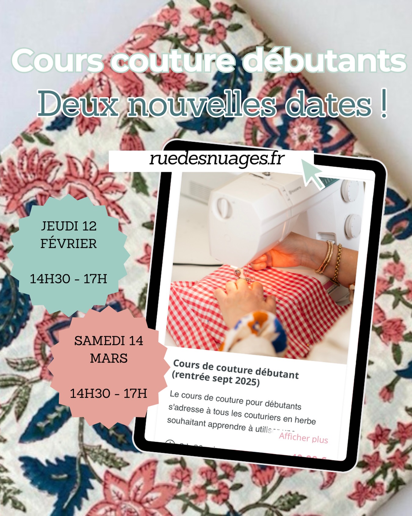 Bonne nouvelle 🥳

Devant le succès des cours de couture pour grands débutants, nous ouvrons deux nouveaux créneaux :
Jeudi 12 février de 14h30 à 17h
Samedi 14 mars de 14h30 à 17h

Vous pouvez réserver votre place des à présent 😉

Commente Couture si tu veux avoir plus d’infos 🪡🧵

#ruedesnuages #coursdecouturebordeaux #coursdecouturedebutant