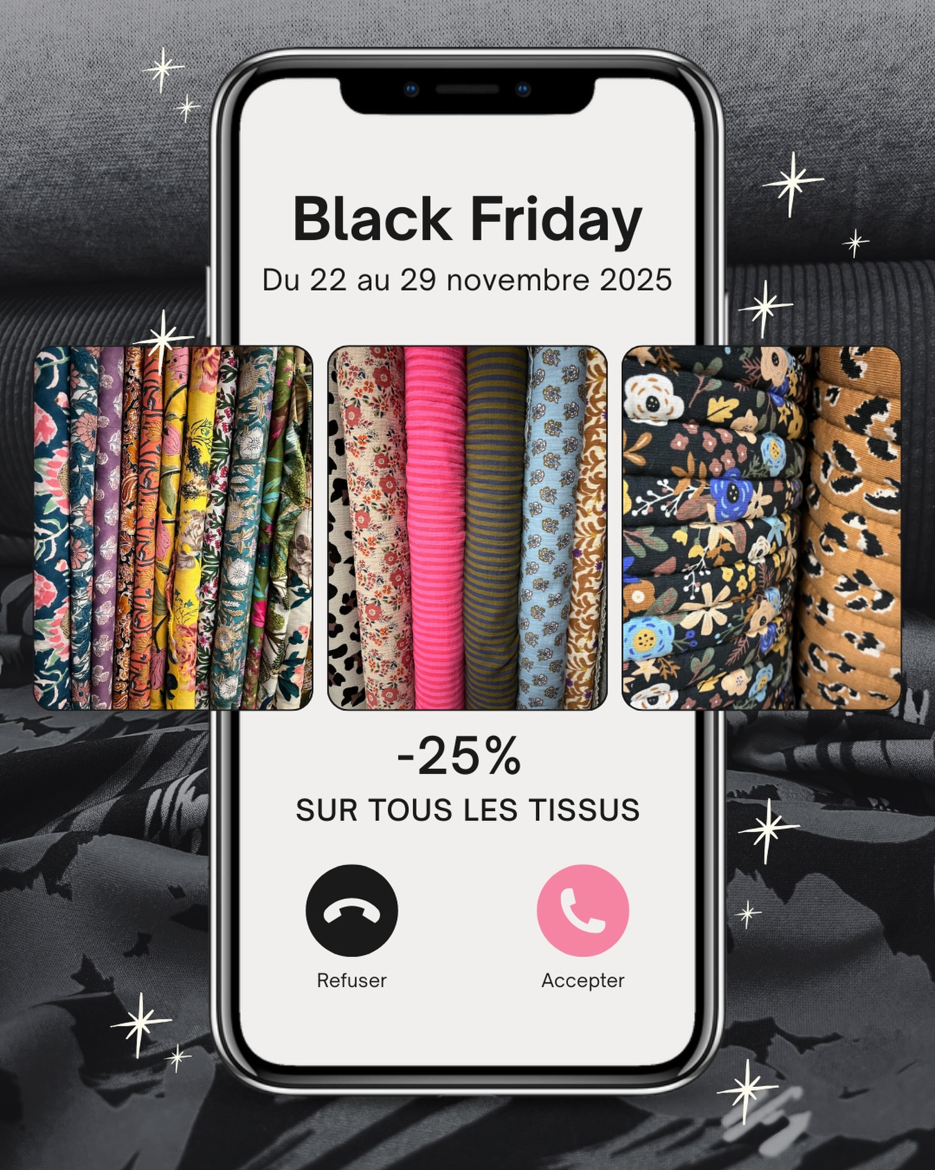 BLACK FRIDAY ça démarre samedi 22 novembre chez Rue des nuages 🎉

- 25% sur tous les tissus ! Je répète tous les tissus 🫢
Les nouveautés, les beaux lainages, les viscoses, les matelassés de folies et mêmes les coupons !! 

une semaine pour vous faire plaisir, préparer vos cadeaux de Noël… 
L’offre est valable à l’atelier ou sur le site avec le code BLACKFRIDAY25.

On vous attend 😁

#ruedesnuages #merceriebordeaux #bonplantissus #blackfridaytissus