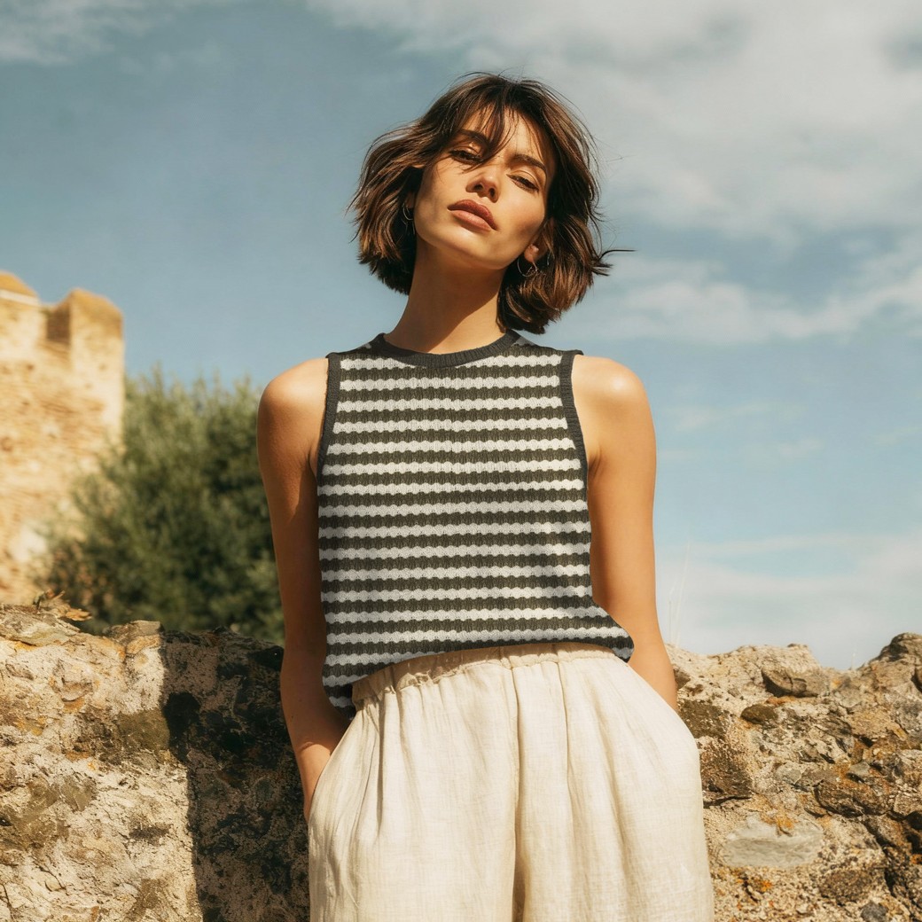 Jacquard tricoté rayures kaki – Image 5