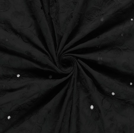 coton brodé fleurs noires