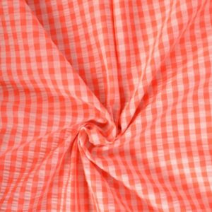Seersucker carreaux fraise pêche