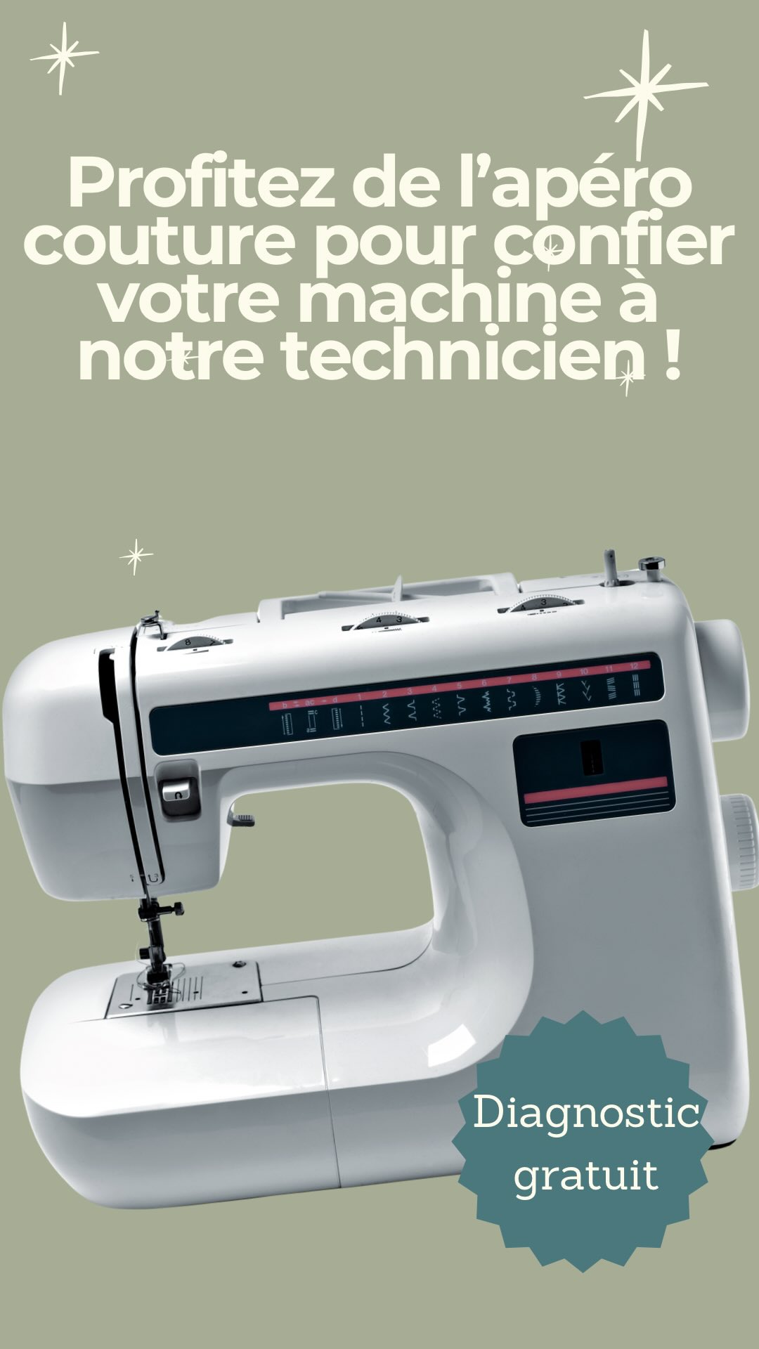 ✂️ Mercredi soir, c’est apéro couture à l’atelier !

À l’occasion de la diffusion de Cousu Main, on vous attend pour un moment convivial autour de la couture !

🧵Bonus de la soirée : Anthony, notre technicien, sera là pour vous offrir des diagnostics gratuits de machines à coudre et surjeteuses.
Et si votre machine a besoin d’un peu d’amour, il s’en occupe… et vous la ramène directement chez vous 😉