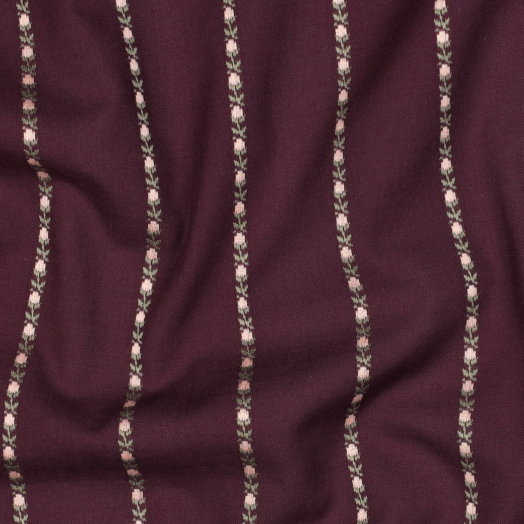 Jacquard coton fleurs bordeaux – Image 2