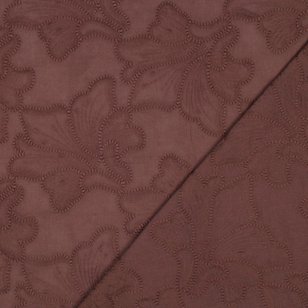 Coton brodé fleurs marron