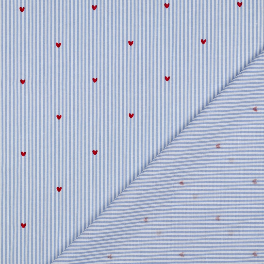 Coton rayés bleu clair et coeurs rouges – Image 2